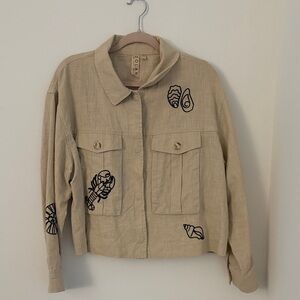 Anthropologie Dolan Embroidered Seascape Linen Jacket